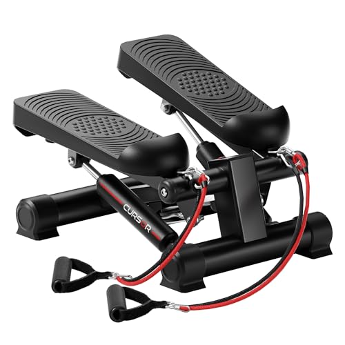 CURSOR FITNESS Steppers for Exercise, Mini Stair Stepper, Desk Step Machine with Dual Resistance Bands, Full Body Cardio Workout Equipment, 300 LBS Capacity for Home Exercise