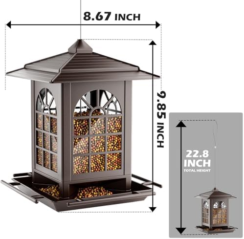 Birdream 2 Pack Bird Feeders for Outdoors Hanging - 7LB Total Capacity Classic Courtyard Design Fun Assembly Large Bird Feeder, Attracting Wild Birds Cardinals Goldfinches Sparrows - Brown