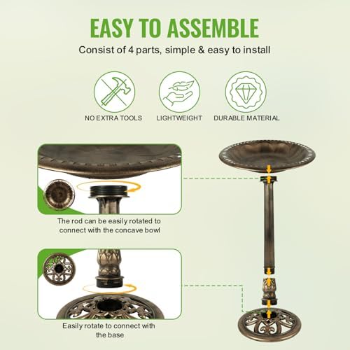 Backyard Expressions Outdoor Garden Bird Bath - Bronze - Weather Resistant Polyresin - 27 Inch