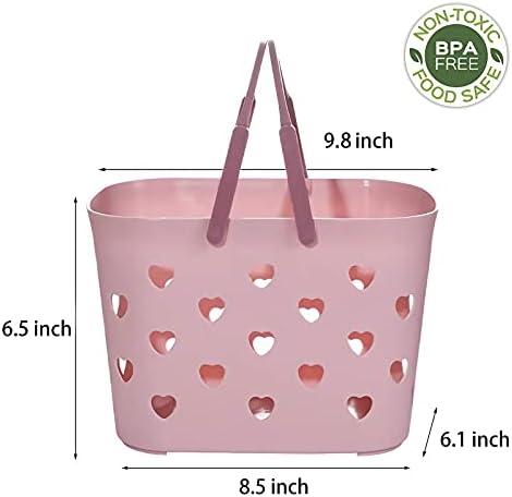 Anyoifax Portable Shower Caddy Tote Plastic Storage Basket with Handle Box Organizer Bin for Bathroom, College Dorm, Pantry, Kitchen, 2 Pack, Pink