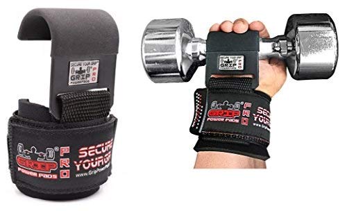 Heavy Duty PRO Metal Lifting Steel Hooks Power WeightLifting Set of 2 Premium Thick Padded Workout Hook Gloves (MEN-Wrist Size Large, REVERSED Hooks)