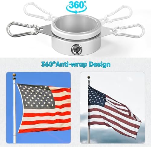 Anovo Flag Pole Rings, Flagpole Rings Aluminum Alloy 360° Rotating Anti Wrap Flag Mounting Spinning Ring Clips for 1.75-2.02 Inch Diameter Flagpole (2 Inch -Pack of 2, Matte Silver)
