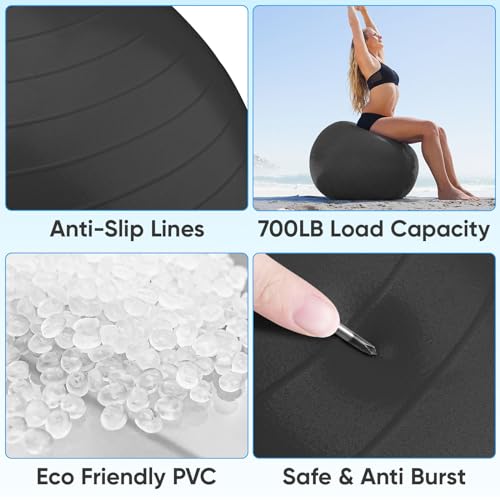 APEXUP Yoga Ball Exercise Ball, Anti Slip Stability Ball Chair, Heavy Duty Large Gym Ball for Fitness, Balance, Core Workout and Physical Therapy (M (19"~22) 55cm, Yellow)