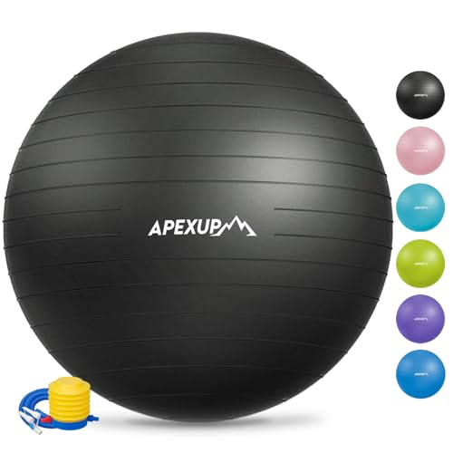 APEXUP Yoga Ball Exercise Ball, Anti Slip Stability Ball Chair, Heavy Duty Large Gym Ball for Fitness, Balance, Core Workout and Physical Therapy (M (19"~22) 55cm, Yellow)