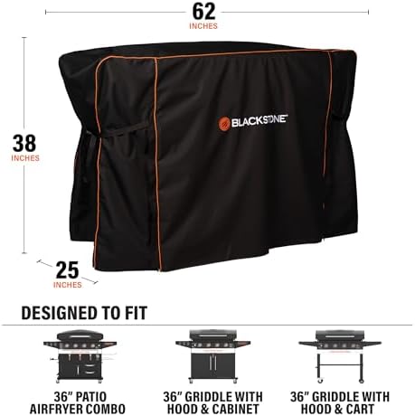 Blackstone 5460 Patio Series 36" Griddle/Grill Cover, Weather-Resistant 600D Polyester, Black - 62" L x 25" W x 38" H