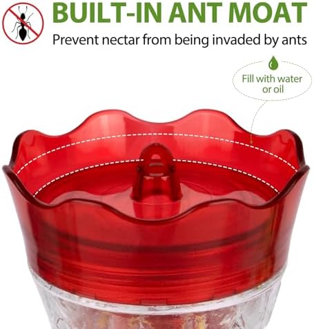 Hummingbird Feeders for Outdoors Hanging, BOLITE Glass Hummingbird Feeder, 4 Bee Guard Feeding Ports, Built-in Ant Moat, Leak Proof, 15 Ounces, Stars Decor, Red, 2 Pack, Gifts for Women Men