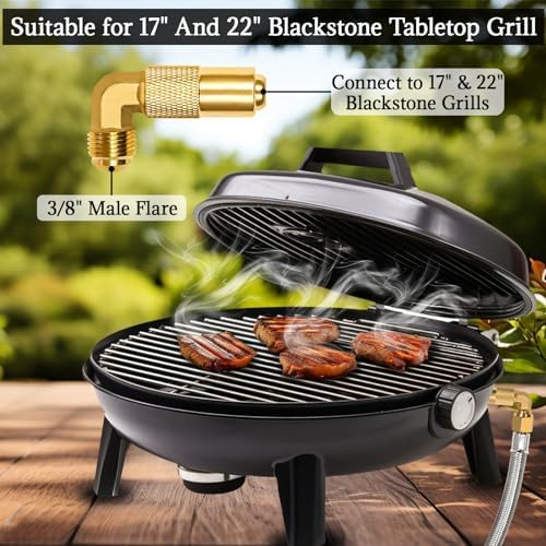 6Ft Stainless Braided Propane Regulator Hose with Gauge，QCC1 Low Pressure Propane Tank Extension Hose for 20lb Tank with Elbow Adapter for Blackstone Grill,Most LP Gas Grill,Heater Fire Pit Table