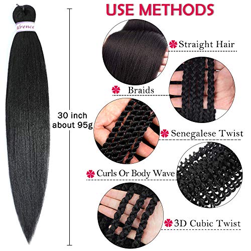 Alrence Pre Stretched Braiding Hair Long Braid 30 Inch 8 Packs Professional Braiding Hair Extensions Synthetic Crochet Twist Braids (30 Inch, 1B#)