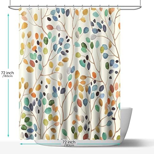 Amaredom Floral Shower Curtain for Bathroom, Colorful Leaves Curtain Bathroom Decoration, Shower Curtain Set with Curtain Hooks