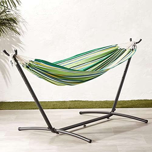 Amazon Basics Double Hammock with 9-Foot Space Saving Steel Stand and Carrying Case, 450 lb Capacity, Vigor Green, 110x47x43 inches