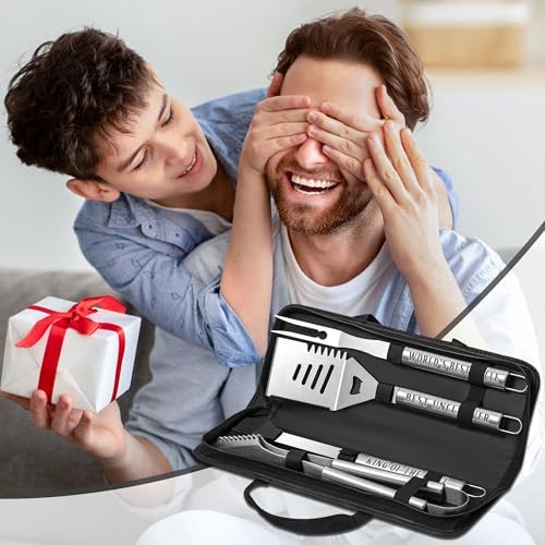 Uncle Gifts from Nephew, Gifts for Uncle Fathers Day, Grilling Accessories, Heavy Duty Stainless Steel Grill Set BBQ Grill Tools for Outdoor Grill with Aluminum Case, Camping Grill Utensils Set