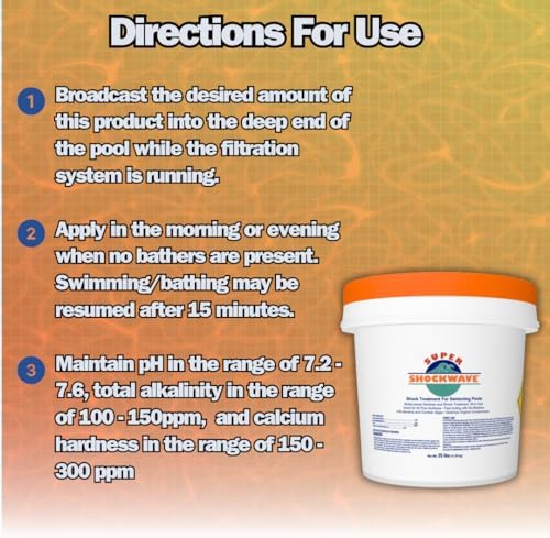 Super Shockwave Pool Shock – 73% Cal-Hypo Granular Sanitizer for Crystal Clear Water – Defends Against Bacteria, Algae, and Microorganisms - 25 Pounds