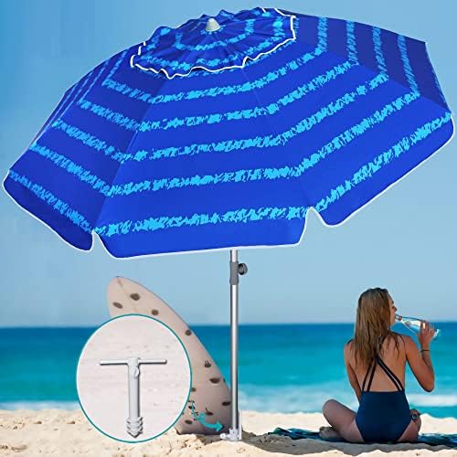 AMMSUN 7 Foot Heavy Duty HIGH Wind Beach Umbrella with sand anchor Vent Tilt Portable Sun Shelter, UV 50+ Sun Protection Outdoor Sunshade Umbrellas Carry Bag for Patio Garden Pool Backyard Multicolor