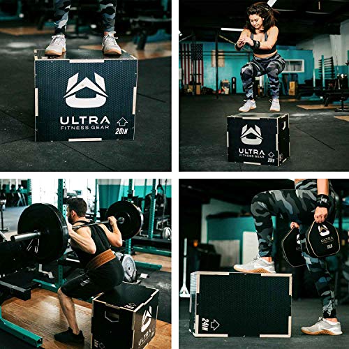 Ultra Fitness Gear Plyo Box - Anti-Slip Wood 3-in-1 Plyometric Jump Box for Training - Squat, Step Up, Box Jumps & More - Workout Box Size 24/20/16 (Large) - Home Gym Exercise Equipment
