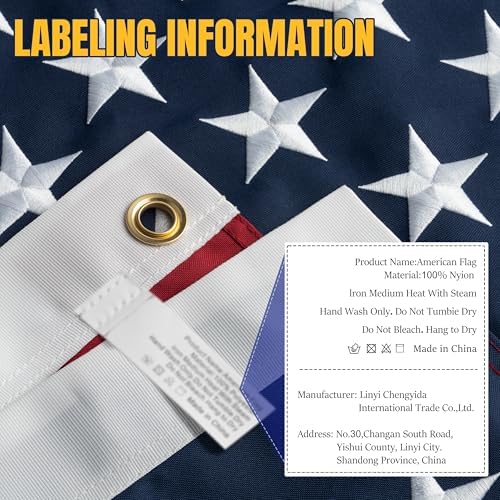 American Flag 3x5ft Long Lasting for Outside, Heavy Duty Nylon, Embroidered Stars, Brass Grommets, Perfect for Outdoor US Flags Show Your Patriotism