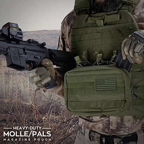 WYNEX Tactical Mag Admin Pouch, Molle Utility Tool Pouch Medical EMT Organizer with Triple Stacker Magazine Holder for M4 M16 Patch Included Army Green