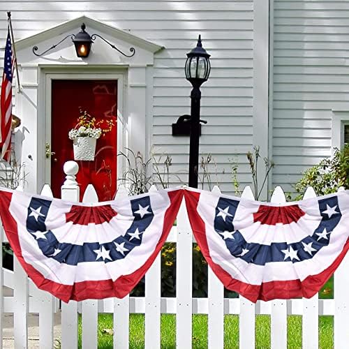 American Flag Bunting for Outside,4th of July Flags Outdoor, USA Pleated Fan Flag 1.5x3 FT,Patriotic Decor Bunting Banner,Fourth of July Yard Decorations,Red White and Blue Decor for Outside (10 Pack)