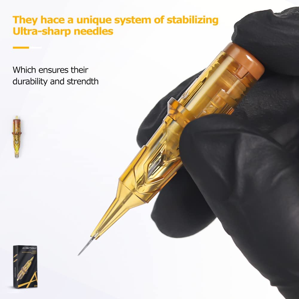 Ambition Glory Tattoo Cartridges #12 Standard RL Needles Disposable 10pcs 0.35mm Round Liner for Rotary Tattoo Machine Supply (10Pcs, Random Size)