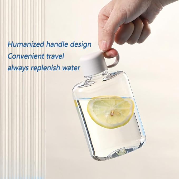 Portable Flat Water Bottle,12 oz BPA Free Plastic Travel Water Bottle for Camping, Fitness, Outdoor Sports, Fits Purse and Pocket - Clear (grey)