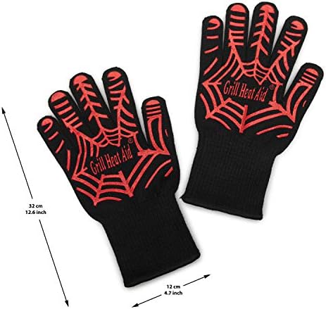 GRILL HEAT AID BBQ Grill Gloves Heat Proof for Grilling – Fireproof 1472°F Heat-Resistant Grill Mitts for Outdoor Barbecue and Smoker, Campfire, Fire Pit, Oven Glove with Fingers for Baking Pizza