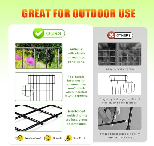 Animal Barrier Fence No Dig 10pcs Garden Fence 10.8ft(L) X17 H Dog Fence Panels 1.5" Gap No Dig Garden Borders for Yards, Metal Fence Panels Outdoor Rustproof