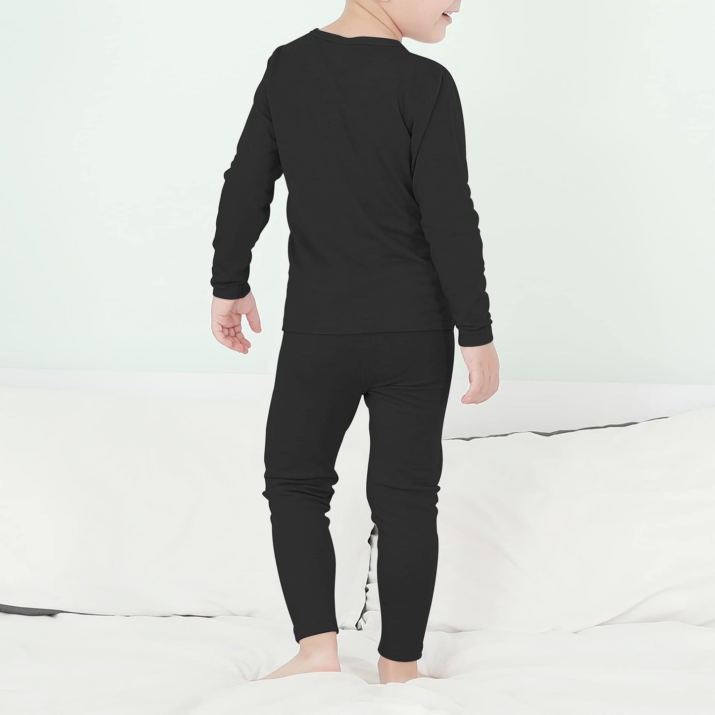 American Trends Boys Thermal Underwear Set Kids Long Johns Set Fleece Lined Base Layer Soft Warm Winter Thermals Sets for Toddler Black 2T-3T