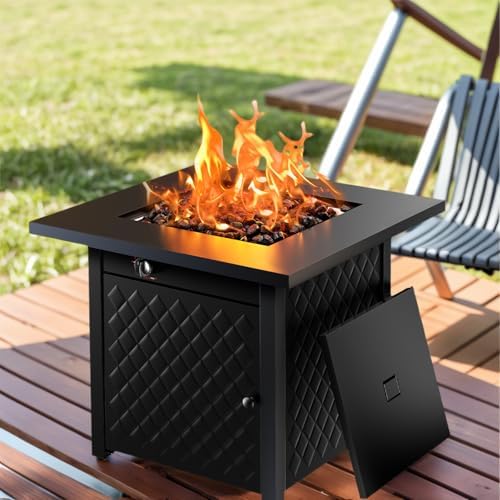 AMADA HOMEFURNISHING 28" Propane Fire Pit, CSA Certified, 60,000 BTU Auto-Ignition Gas Fire Pit Table, Stainless Steel Burner and Lava Rocks, Outdoor Garden Backyard Patio