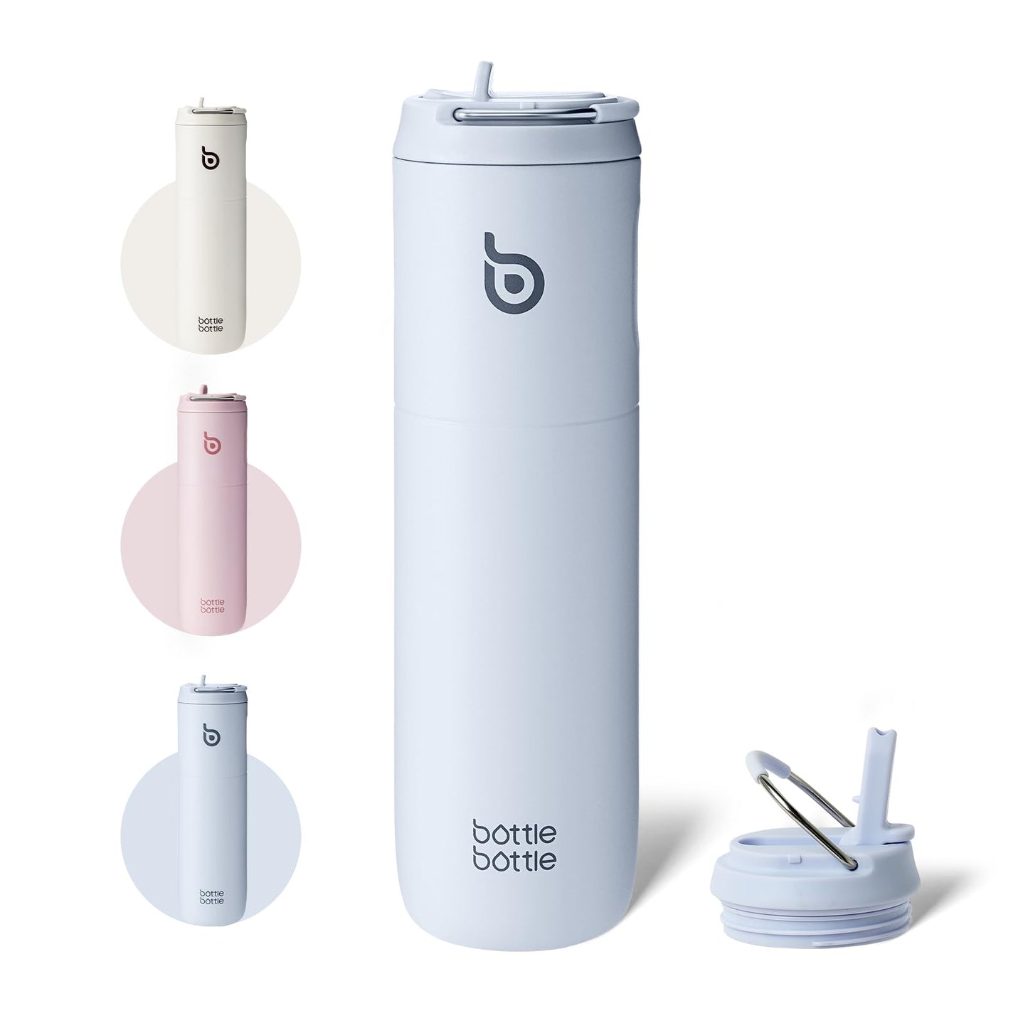 BOTTLE BOTTLE Insulated Water Bottle 24oz with Straw Lid and Handle for Sports Travel Gym Stainless Steel Water Bottles Double-Wall Vacuum Metal Thermos Bottles Leak Proof BPA-Free (Light Blue)