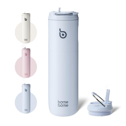 BOTTLE BOTTLE Insulated Water Bottle 24oz with Straw Lid and Handle for Sports Travel Gym Stainless Steel Water Bottles Double-Wall Vacuum Metal Thermos Bottles Leak Proof BPA-Free (Light Blue)