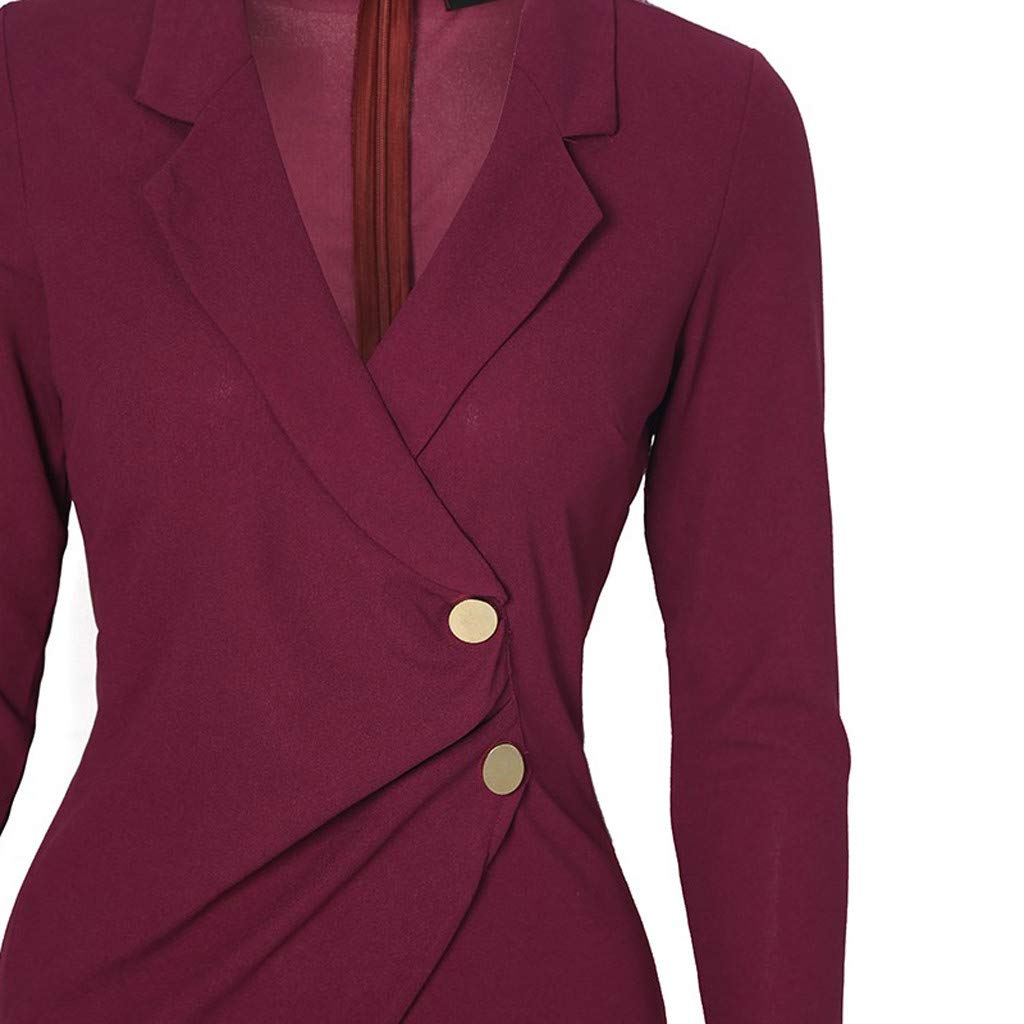 Aniywn Ladies Bodycon Blazer Dress Women Slim Fit Pinstripe Patchwork Bodycon Dress Suit Sets (Small, Z02#Wine)