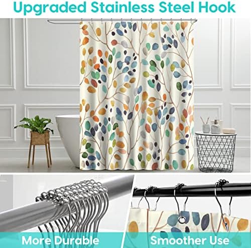 Amaredom Floral Shower Curtain for Bathroom, Colorful Leaves Curtain Bathroom Decoration, Shower Curtain Set with Curtain Hooks