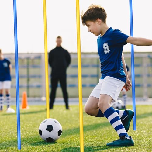 Silipull 4 Pcs Training Agility Poles 5ft Adjustable Soccer Training Poles Soccer Training Sticks Sports Speed and Agility Training Equipment for Football Sport Soccer Speed Training (Yellow, Blue)