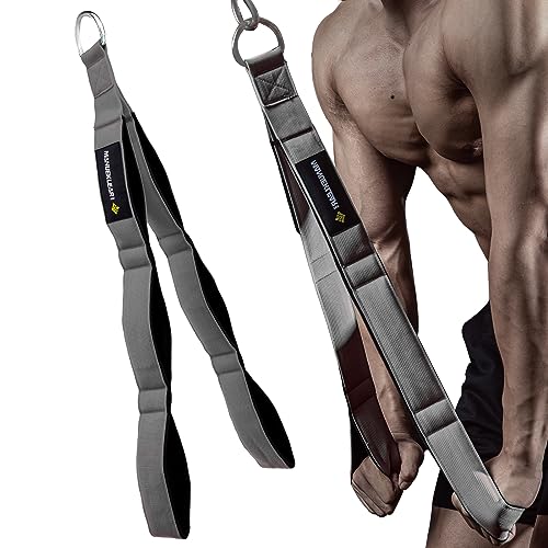 MANUEKLEAR Tricep Rope Cable Attachment Handles, Greater Range of Motion, Tricep Pull Down Rope for Push Downs, Crunches, Facepulls for Professional Gym (Grey)