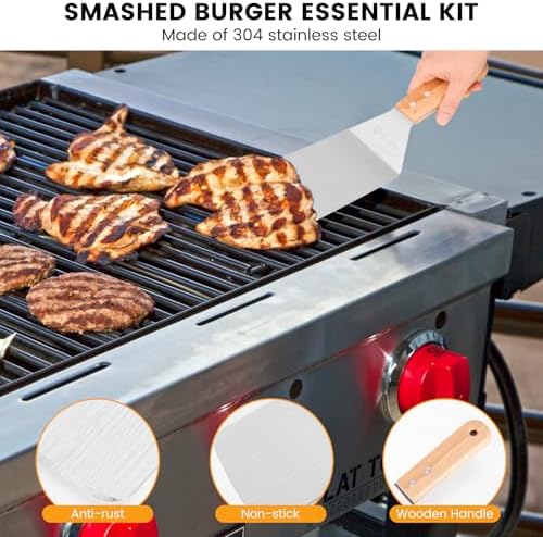 Burger Press 304 Stainless Steel Smash Burger Press with Wide Turner, 6" Hamburger Smasher Tool, Hamburger Press Perfect for Meat Weight Press, Cooking, and Burger Smasher for Grill Cooking
