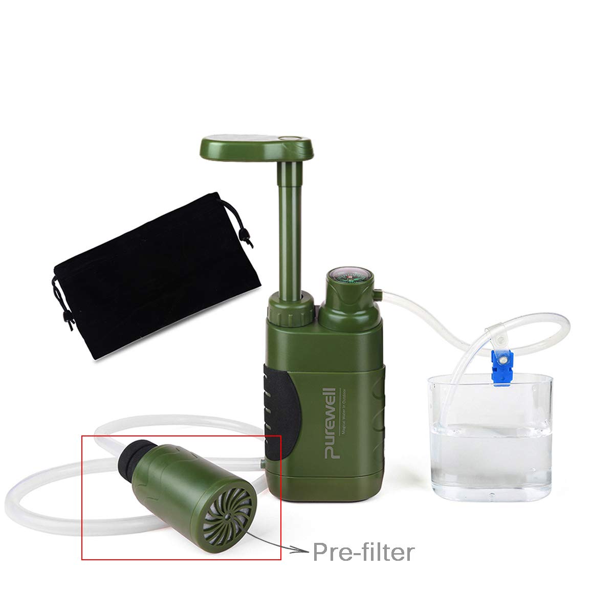 Purewell Replaceable Pre-Filter for Portable Filtered Water Purifier - Emergency Water Filter Pump with 4-Stage Integrated Filter for Camping Hiking Backpacking