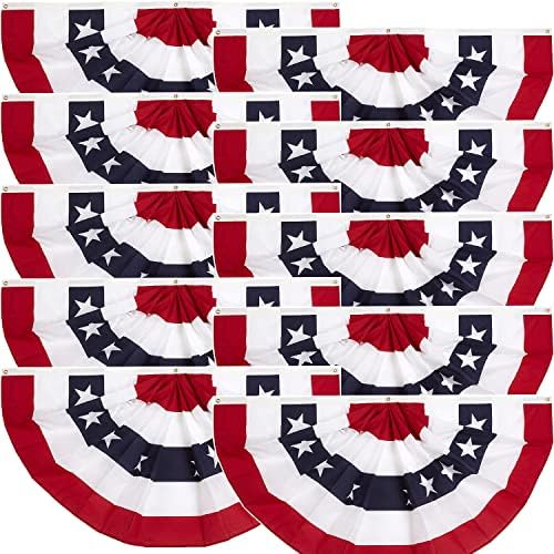1.5x3 Ft American Bunting Flag outdoor - Half Fan Banner Pleated Patriotic Polyester USA Flag for 4th of July Decorations 10pack