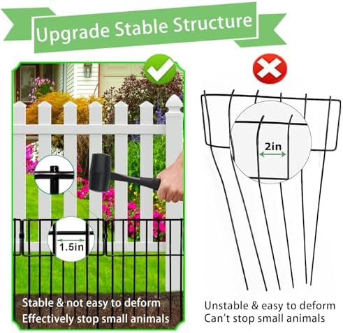 Animal Barrier Fence, 26 Pack No Dig Fence Decorative Fences, 17in(H) x10ft(L) Rustproof Metal Wire Small Garden Fence Border for Dogs Rabbits (26 Pack,28Ft)