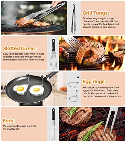 138PCS Griddle Accessories Kit,Grill Accessories for Blackstone Flat Top Set and Camp Chef,Grill Spatula,Scraper,Griddle Cleaning Kit Carry Bag for Hibachi Grill, Men Outdoor BBQ with Meat Injector