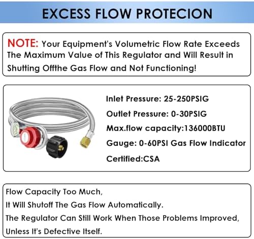 High Pressure Cast-Iron Round Burner Head 0-30PSI Adjustable Pressure Propane Regulator with Hose and Brass Fitting Propane Burner Head with 5FT Stainless Braided Hose for Turkey Fryer Burners