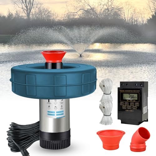Pond Fountain Aerator, 1HP 110V 15000 GPH Fountain Pump,Stainless Steel body, 15A/110V 100FT power cord, Multifunctional time controller，200Ft traction rope, Aerator Pump for Ponds & Lakes
