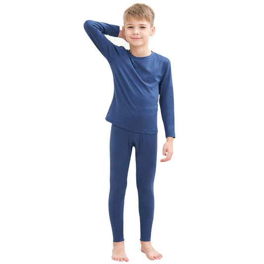 HEROBIKER Thermal Underwear Boys Ultra Soft Fleece Lined Kids Thermals Long Johns Top Bottom Warm Set for Winter Skiing Blue