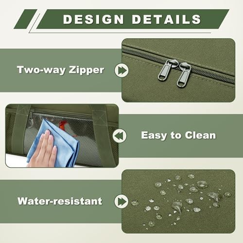 Grill Tool Storage Bag, Outdoor BBQ Utensil Holder for Barbecue Tool up to 20", Large Grill Utensil Storage Caddy with Pockets, BBQ Accessories Case Container for Camping, Bag Only, Green