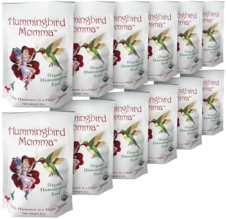 USDA Organic Hummingbird Nectar, Iron-Free, 12 x 8oz Concentrate Pouches, All-Natural, Dye-Free Nectar for Backyard Feeders, Bulk Hummingbird Food Mix for Outdoor Bird Lovers