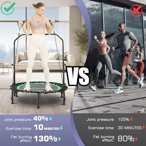 ANCHEER 40" Foldable Mini Trampoline - Max Load 350lbs - 450lbs Indoor Trampoline - with 4 Level Adjustable Foam Handle and Resistance Bands - Adult Exercise Trampoline for Home, Gym and Garden(Blue)