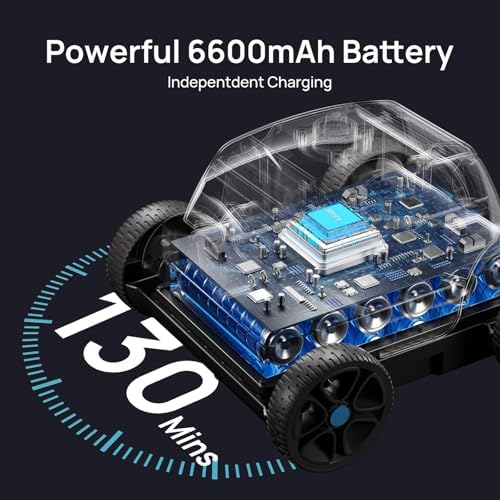 Cordless Robotic Pool Cleaner for Above Ground Pools, 130-Mins Runtime Pool Vacuum with Self-Parking & 1300 Sq. Ft Coverage, Powerful Suction & 6600mAh Battery for Longer Lifespan (White&Blue)