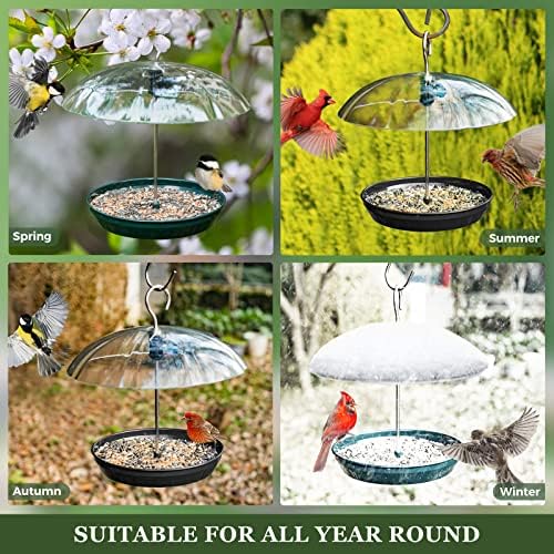 Kingsyard Adjustable Platform Bird Feeder for Outdoors Hanging, Metal Tray Bird Feeder with Dome Top, Attract Bluebirds Cardinals Goldfinches (Green)