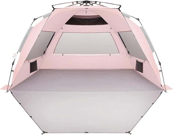 Oileus XX-Large Pop Up Beach Tent Sun Shelter for 5-6 Person Portable Sun Shade Instant Tent for Beach with Carrying Bag, Stakes, 6 Sand Pockets, Anti UV for Fishing Hiking Camping Pink