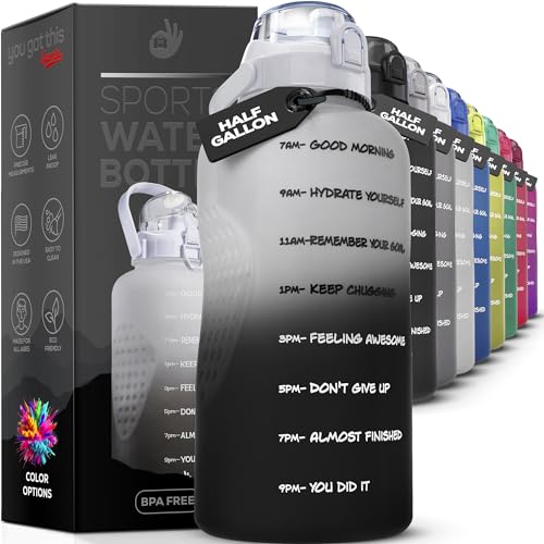 YOU GOT THIS LIVING Motivational Water Bottle with Time Marker,Half Gallon Water bottle with Straw 64 oz/2.2L Gym Water Bottle, Achieve All-Day Hydration SpillProof, BPA FREE