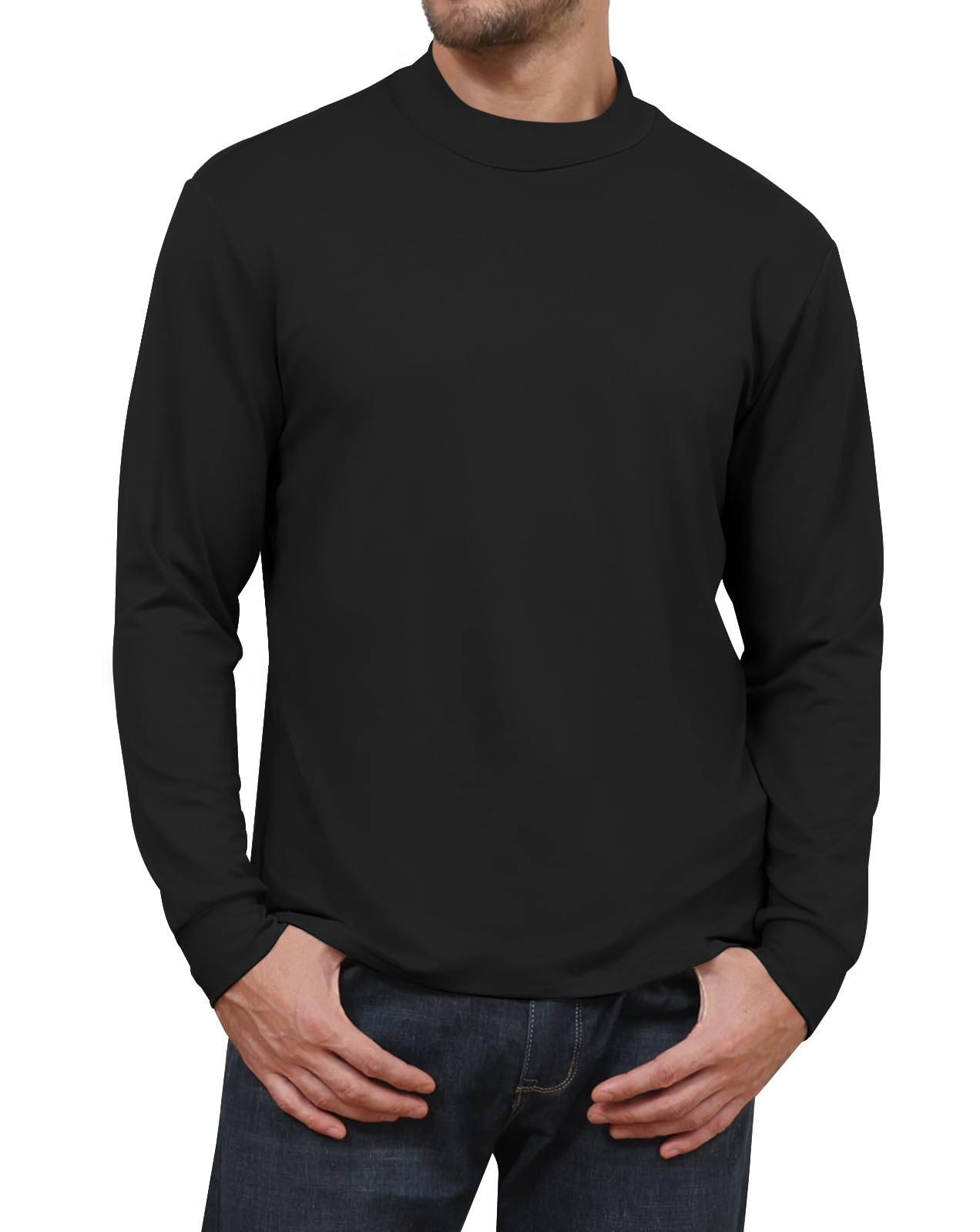 Angbater Mens Mock Turtleneck Long Sleeve Shirts Thermal Underwear Turtle Neck Undershirt Pullover T Shirt Black