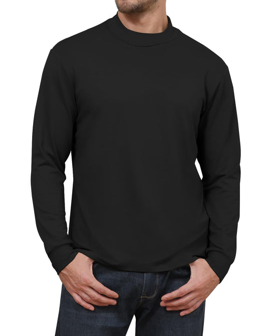 Angbater Mens Mock Turtleneck Long Sleeve Shirts Thermal Underwear Turtle Neck Undershirt Pullover T Shirt Black